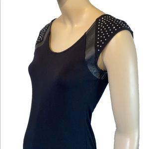 Express Silver Studs & Faux Leather Black Tee